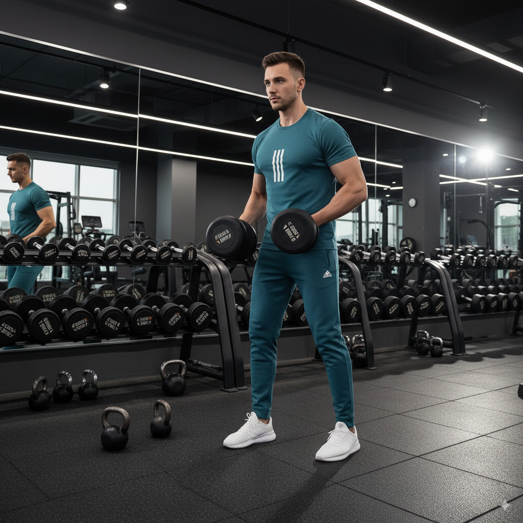 Men’s Dri-Fit Printed Track Suit – 2 Pcs, Blue, Collar Neck